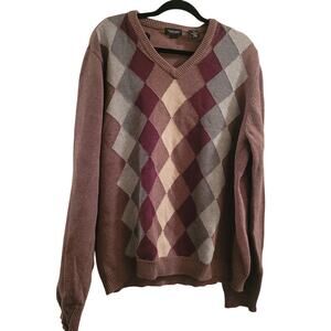 Vintage 90s Men's Argyle Cotton V-Neck Sweater Size XXL Grandpa